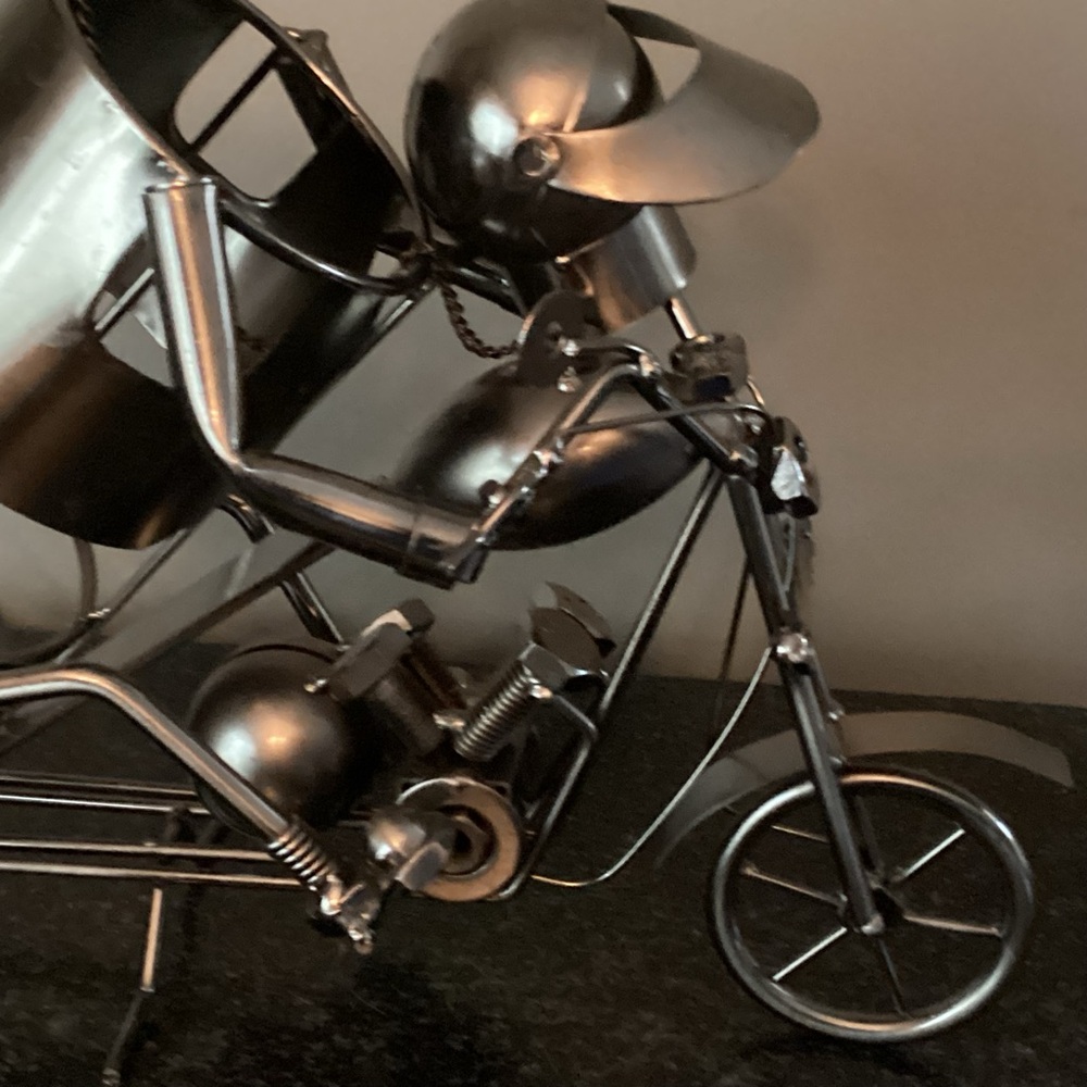 BIKER COLLECTORS WINE BOTTLE DISPENSER CUSTOM MADE METAL MOTORCYCLE DISPLAY